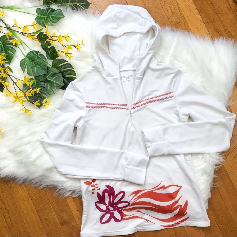 Athleta White Floral Quater Zip Athletic Top